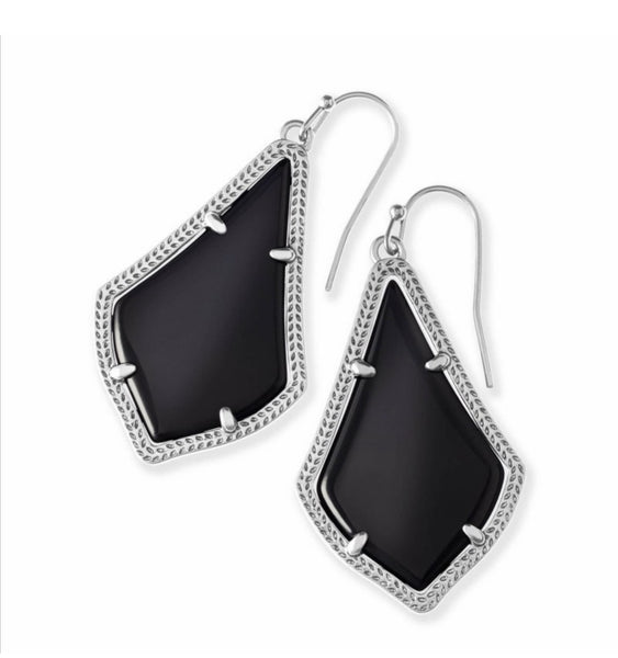 Kendra Scott Alex Silver Drop Earrings In Black Opaque Glass