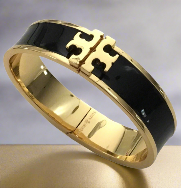 Tory Burch Gold And Black Enamel Kira Bracelet