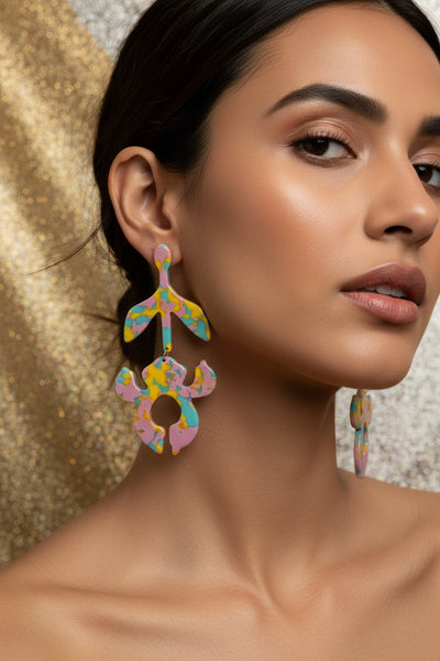 Lele Sadougui Colorful Lightweight Long Mismatched Flower Earrings