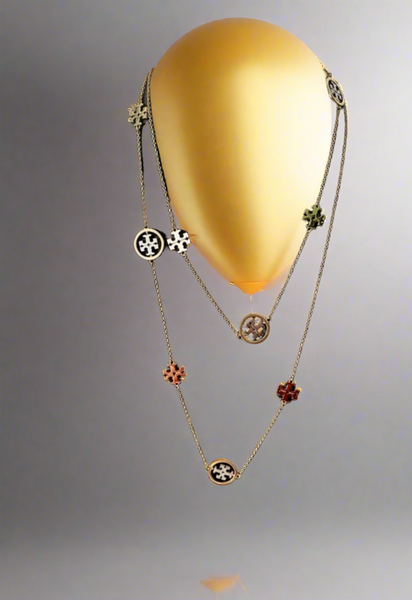 Tory Burch Miller Long Chain Necklace with Tory Logo in Gold and Silver
