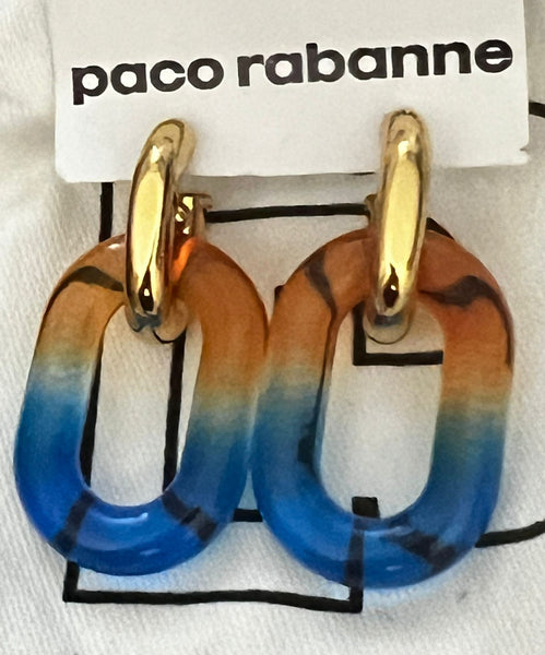 Paco Rabanne Women's Gold Blue XL Link Double Hoop Earrings