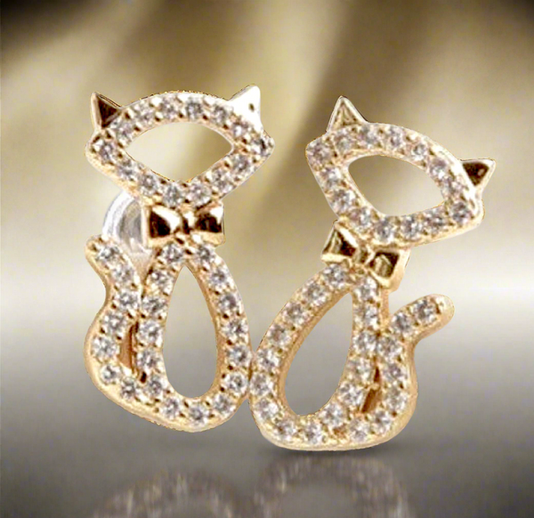 Kate Spade Jazz Things Up Pave Cat Gold And Pave Crystals Stud Earrings