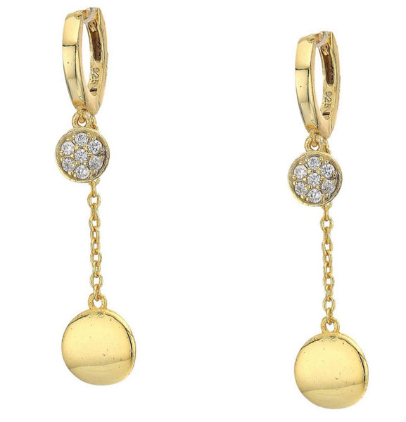 Shashi Chiara Minimalist Gold Vermeil With Pave Accented Huggies Drop Earrings