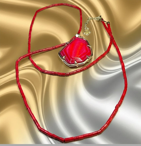 Kendra Scott Beatrix Necklace and Dunn Red Earrings Set