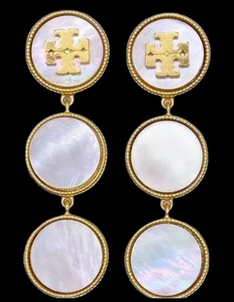 Tory Burch Semi Precious Lineal Drop Mother of Pearl Earrings