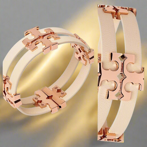 Tory Burch Serif T Stacked Leather Sand/Rose Gold Bracelet