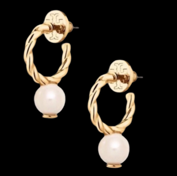 Tory Burch Baroque Pearl Rope Logo Bead Drop Earrings