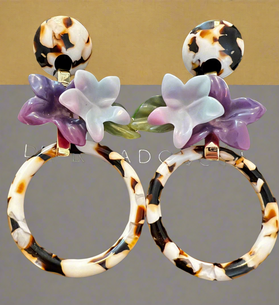 Lele Sadougui Hibiscus Circle Leopard Hoop Drop Earrings