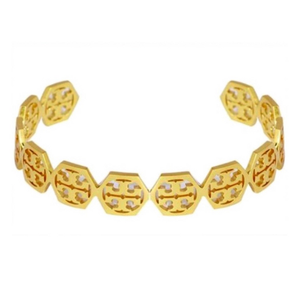 Tory Burch Gold Hexagon Logo Cuff Bracelet