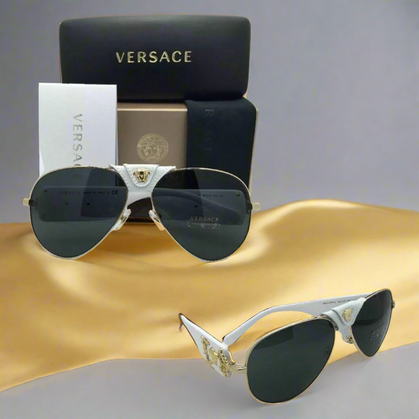 Versace Unisex Medusa Head Aviator Sunglasses White-Gray-Gold