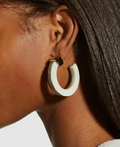 Akola Women's Black White Two-Tone Post Back Horn Hoop Earrings