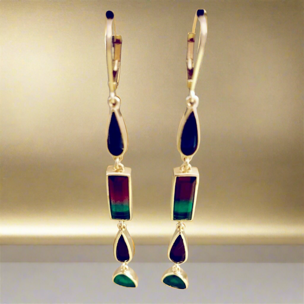 The Sole Society Hoop Gold Lineal Earrings with Multi Colorful Stones