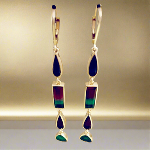 The Sole Society Hoop Gold Lineal Earrings with Multi Colorful Stones