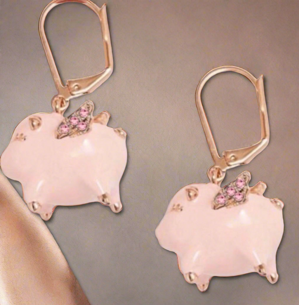 Kate Spade Cute Fashion Drop Flying Pig Lever Back Pink And Rose Gold