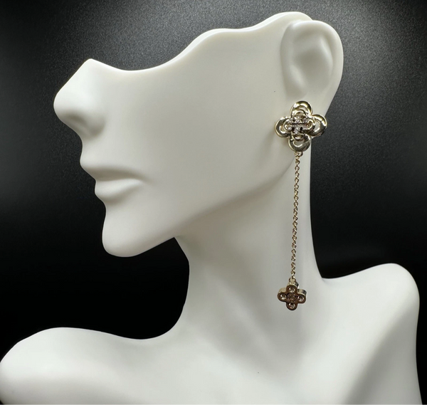 Tory Burch Kira Clover Front-Back Stud Earrings Gold with Crystals