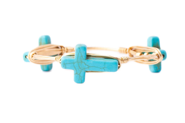 Bourbon And Boweties Bangle Bracelet The Alexi Turquoise Cross Standard Size