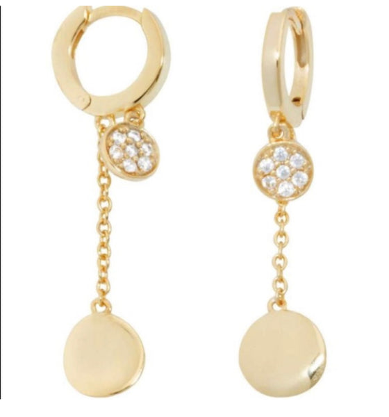 Shashi Chiara Minimalist Gold Vermeil With Pave Accented Huggies Drop Earrings