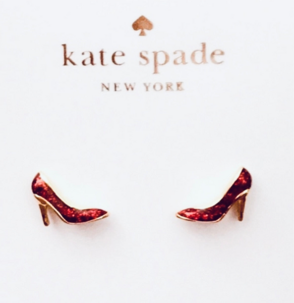 Kate Spade Red Glitter 12k Gold-Plated High Heel Shoe Stud Earrings.