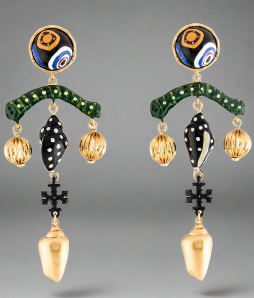 Tory Burch Enamel Shell Drop Earrings Gold-Tone Metal & Enamel