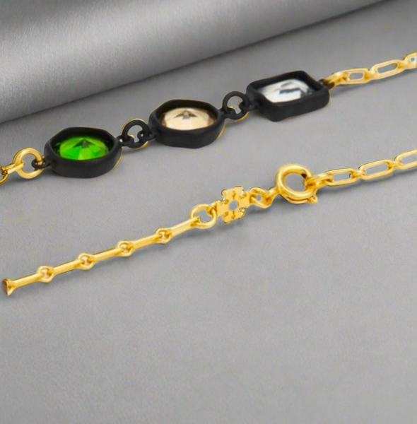 Tory Burch Roxanne Chain Necklace Black Resin & Glass