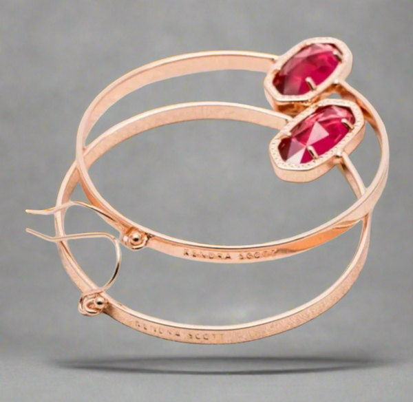 Kendra Scott Elora Rose Gold And Berry Clear Glass Hoop Earrings