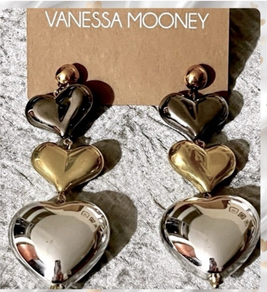 Vanessa Mooney The Maxine Heart Dark Gray, Gold & Silver Hearts Earrings