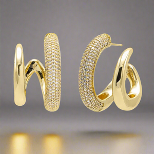 Adina Eden Fancy Solid Pave Double Claw Cage Hoop Earrings