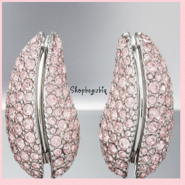 Tory Burch Crystal Embellished Wave Earrings in Silver and Vintage Rose
