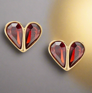 Kate Spade Red And Gold Rock Solid Crystal Small Heart Studs Earrings