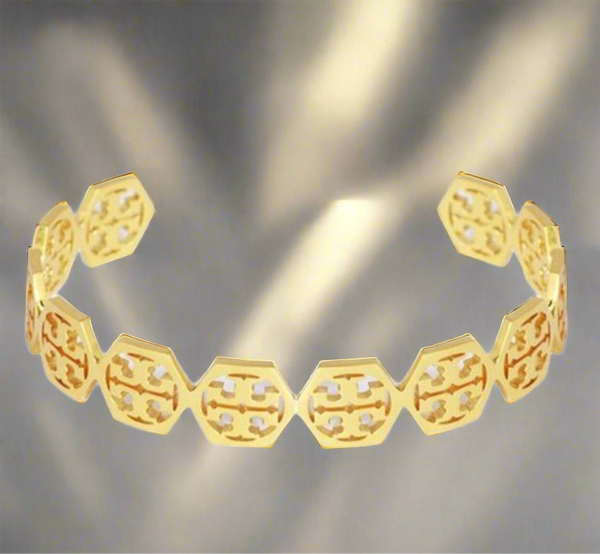 Tory Burch Gold Hexagon Logo Cuff Bracelet