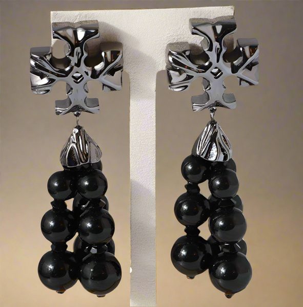 Tory Burch Roxanne Black Bold And Sculptural Roxanne Tassel Beaded Drop Earrings