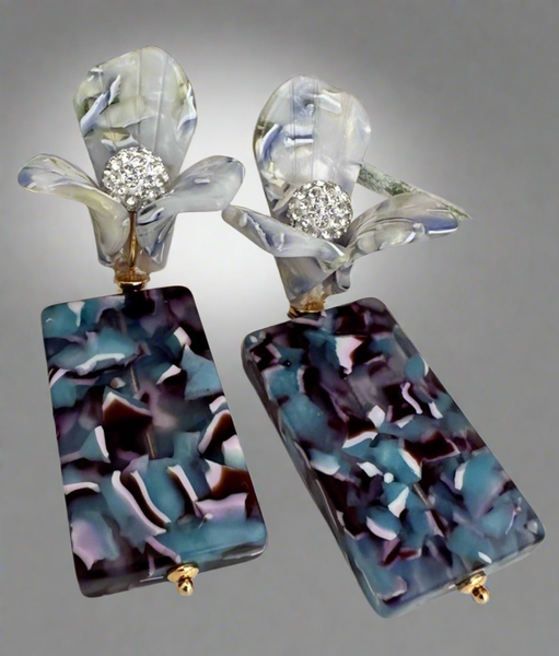 Lele Sadougui Flower Gem Blue Swirled Drop Earrings