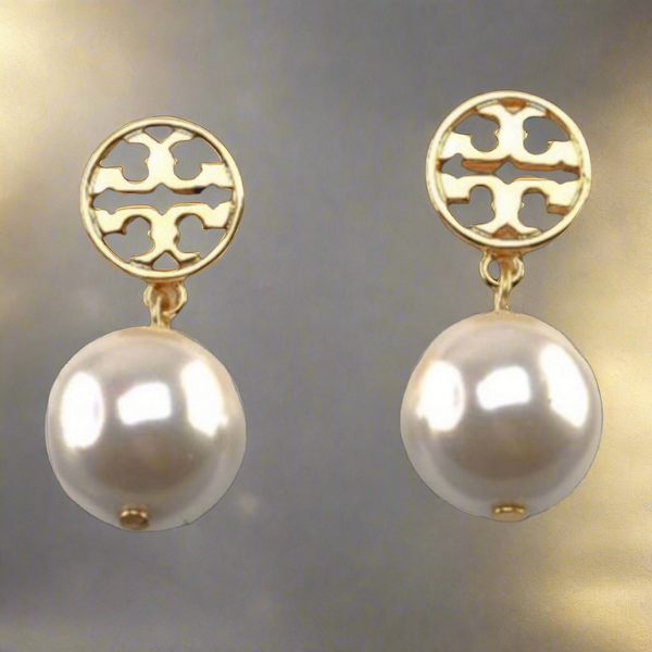 Tory Burch Logo Pearl Drop Earrings