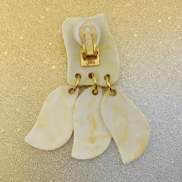 Lele Sadougui Garden Iris Earrings Clip On Howlite Petal Drop Earrings