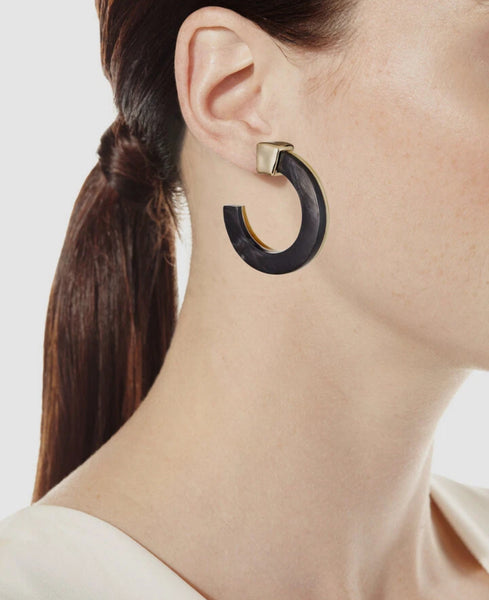 Akola Women's Black White Two-Tone Post Back Horn Hoop Earrings