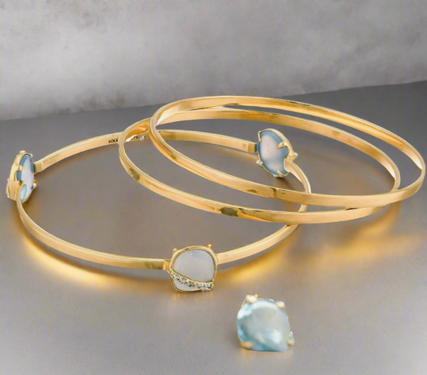 The Sole Society 3-Pack Bangle Set with Pave Accented Blue Agate Stones