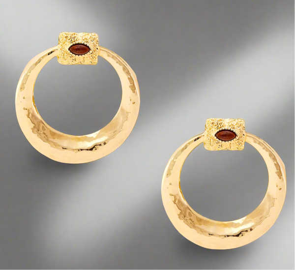 Gas Bijoux Meknes 24K Gold Plated Acetate Amp Glass Hoop Earrings Gold Marquise Glass Cabochon