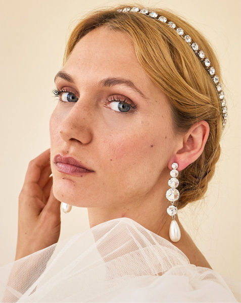 LELET NY Athena Swarovski Crystals And A Teardrop Pearl Drop Earrings