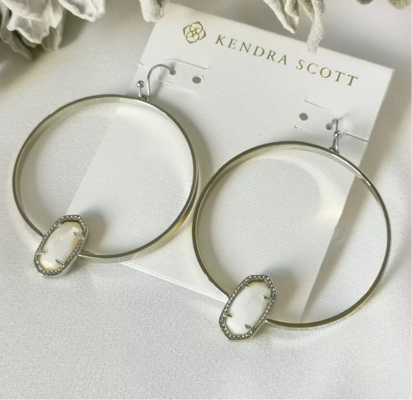 Kendra Scott Elora White Pearl & Silver Hoop Earrings