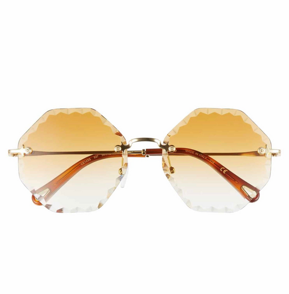 Chloé Rosie Octagon Sunglasses Metal Yellow With Gradient Brown Tinted Lenses