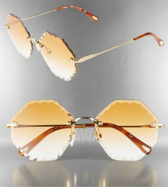 Chloé Rosie Octagon Sunglasses Metal Yellow With Gradient Brown Tinted Lenses