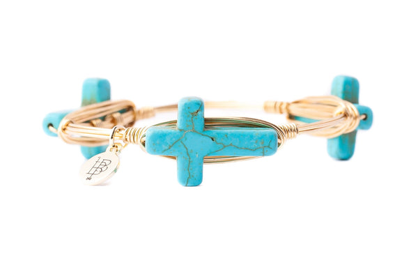 Bourbon And Boweties Bangle Bracelet The Alexi Turquoise Cross Standard Size