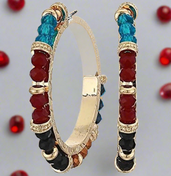 Shashi Royals Hoop Earrings Eclectic Mix Bead With Multicolored Crystals