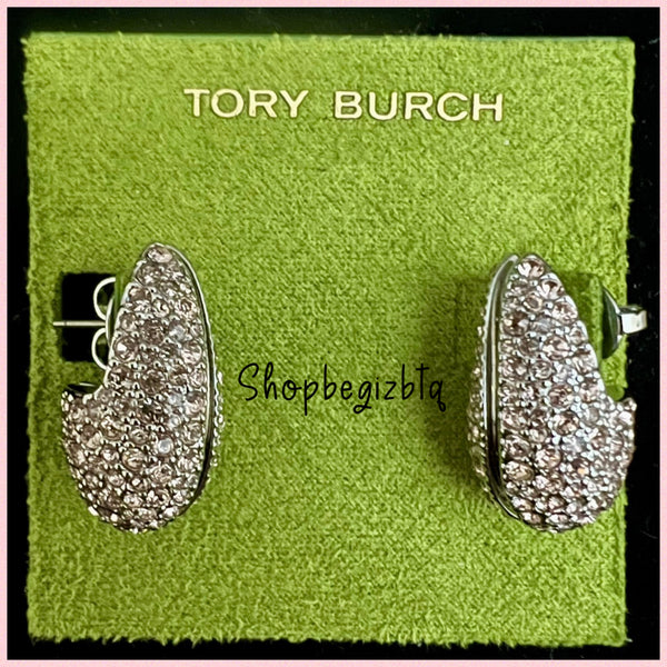 Tory Burch Crystal Embellished Wave Earrings in Silver and Vintage Rose