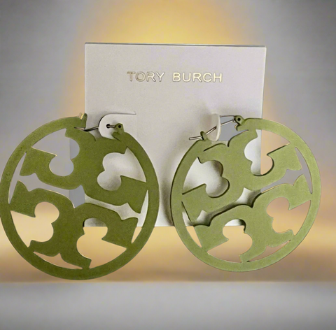 Tory Burch Miller Green Painted Hoop Earrings