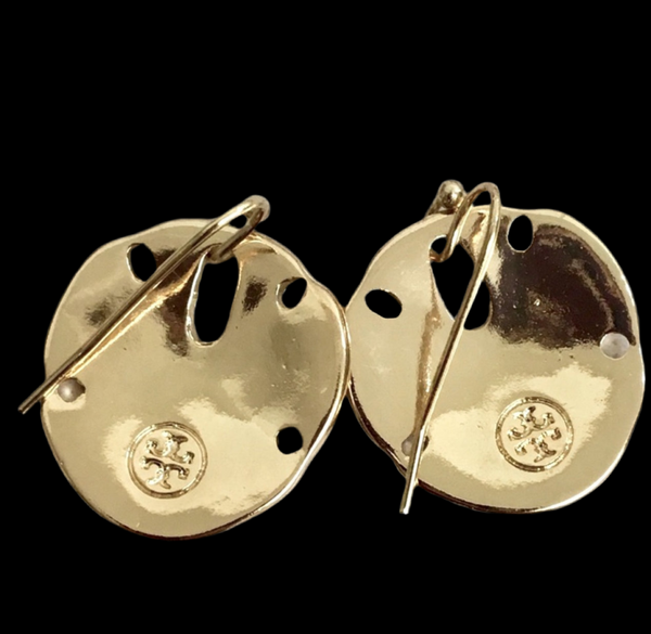 Tory Burch Shiny Gold Sand Dollar Dangle Earrings