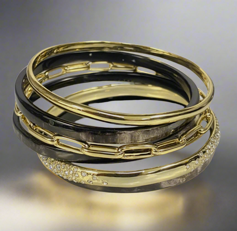Akola Women's Black 10k Gold Plated 6-Piece Zuri Bangle Bracelet
