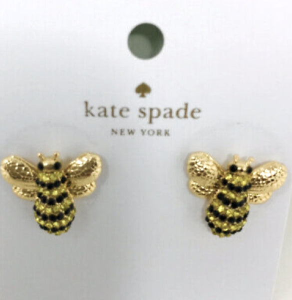 Kate Spade New York Gold Tone Crystal Picnic Perfect Bee Pendant Necklace & Earrings Set