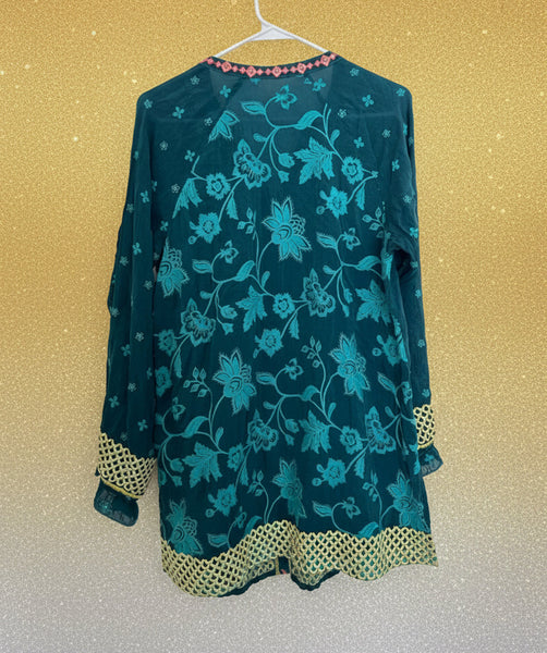 Johnny Was Butterflies Tunic Blouse in Lakeside Teal Size Small