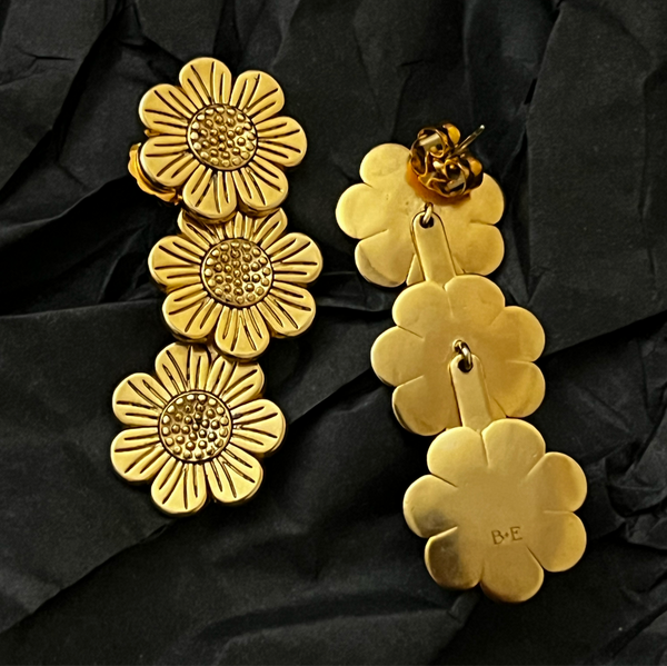 Binker + Eliza Daisy 24K Gold Plated Triple Drop Earrings